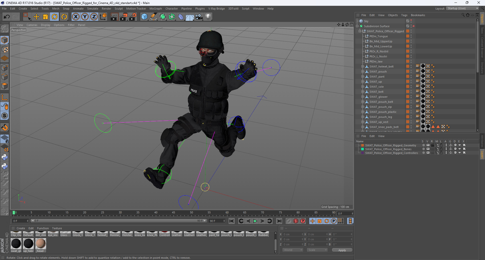 3D model SWAT Police Officer Rigged for Cinema 4D