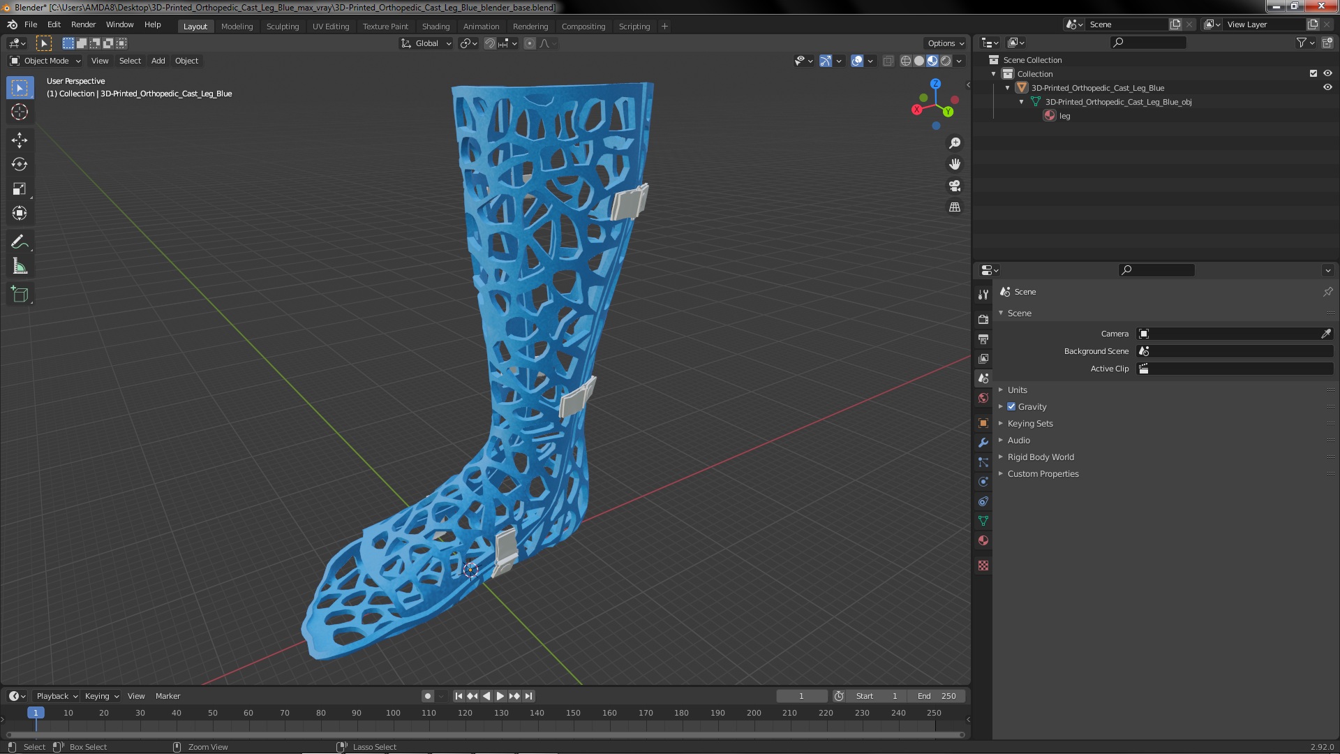 3D model 3D-Printed Orthopedic Cast Leg Blue