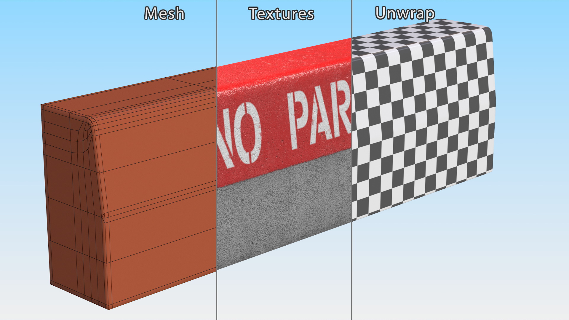 Road Curb 1m Red No Parking 3D