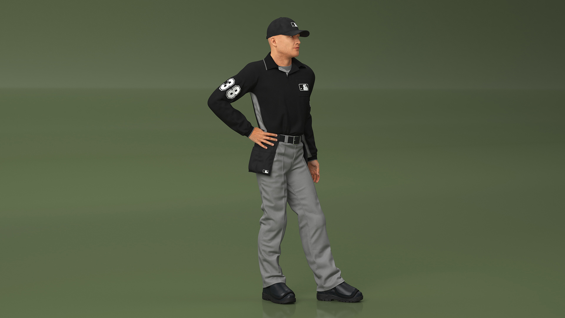 3D Baseball Umpire in Cap Standing Pose