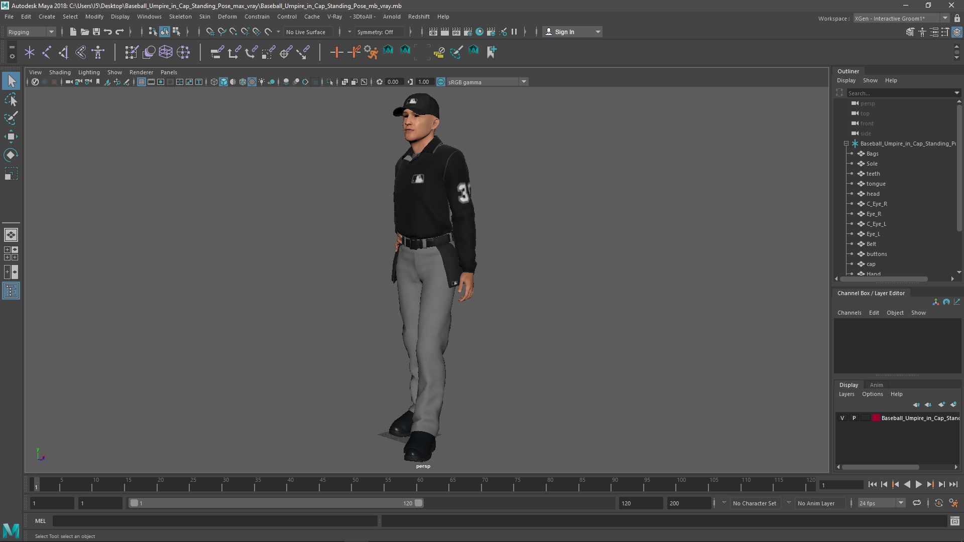 3D Baseball Umpire in Cap Standing Pose