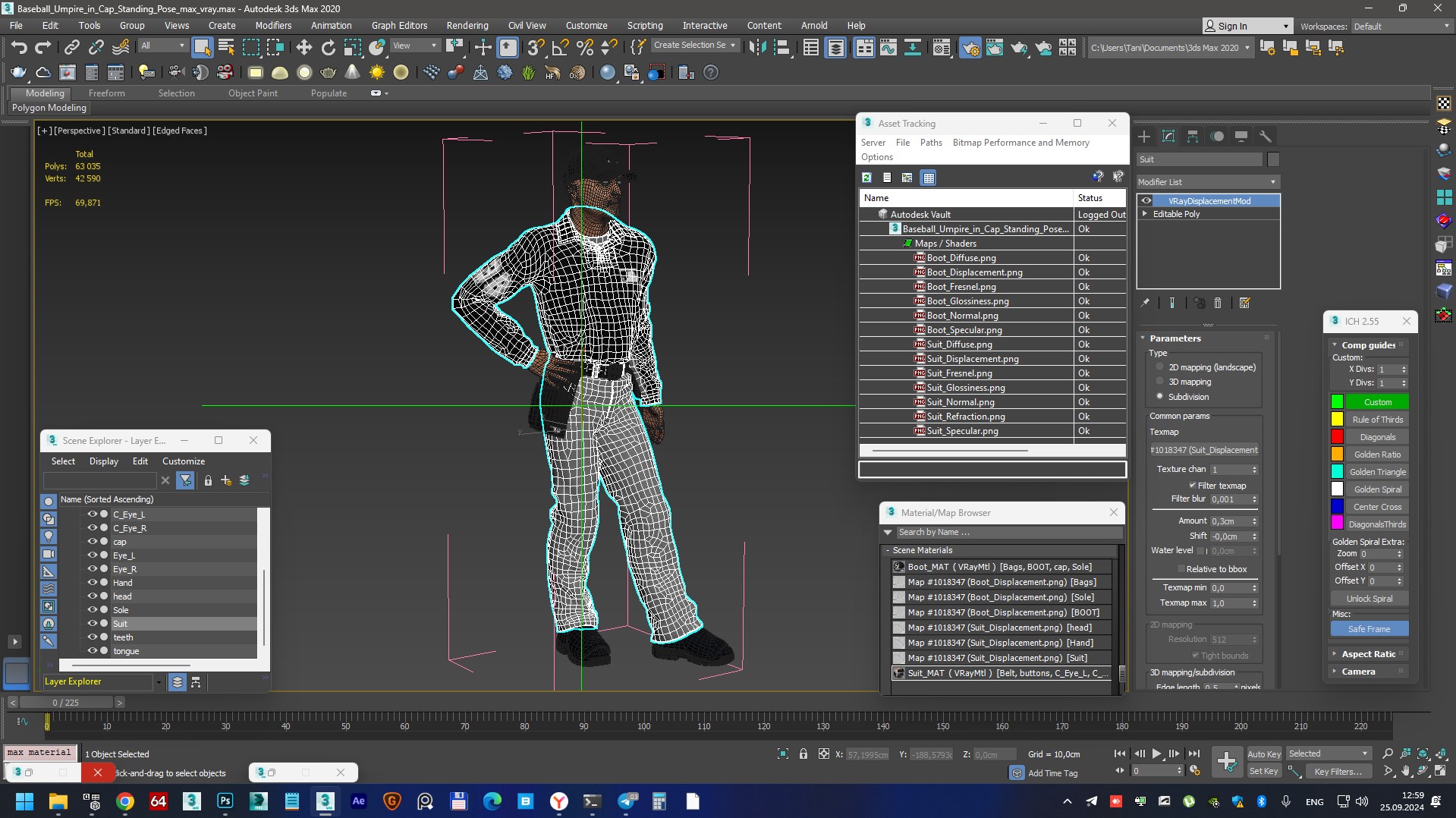 3D Baseball Umpire in Cap Standing Pose