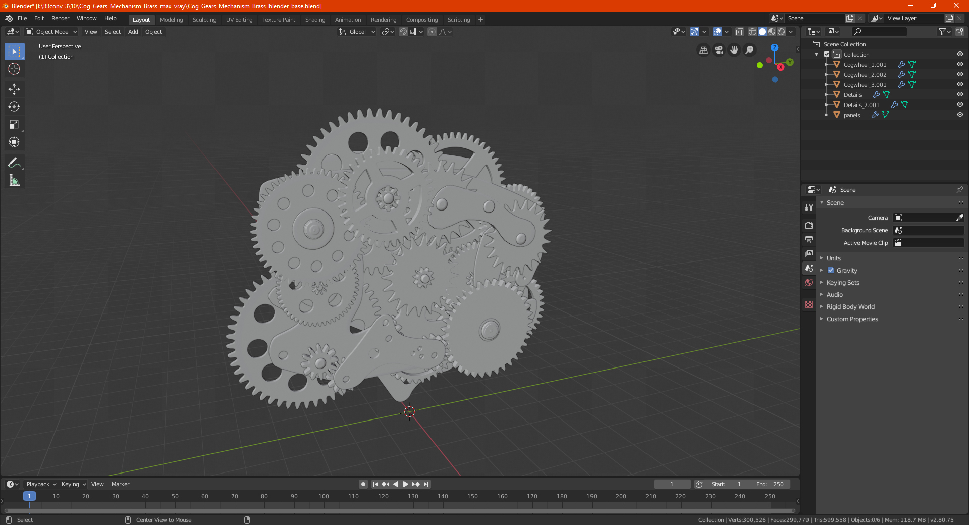 3D model Cog Gears Mechanism Brass