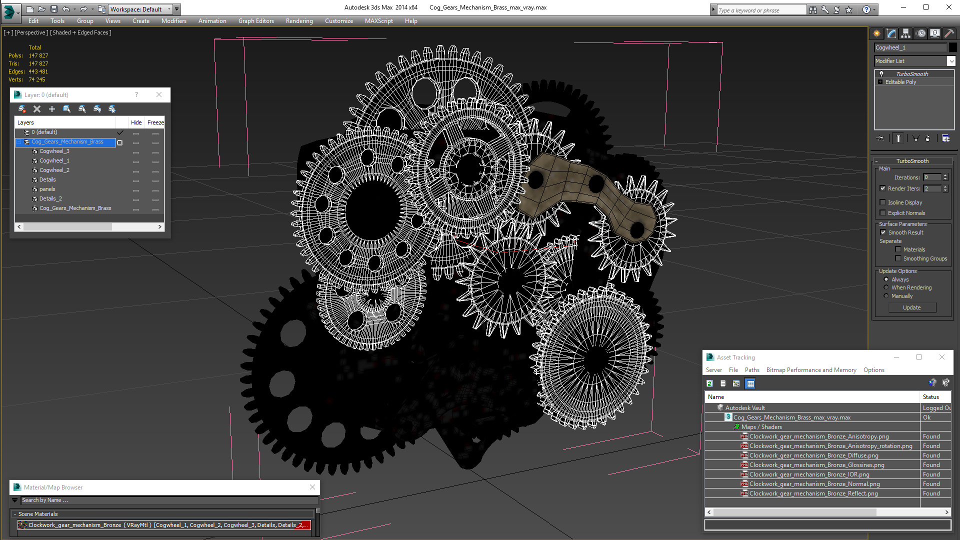 3D model Cog Gears Mechanism Brass