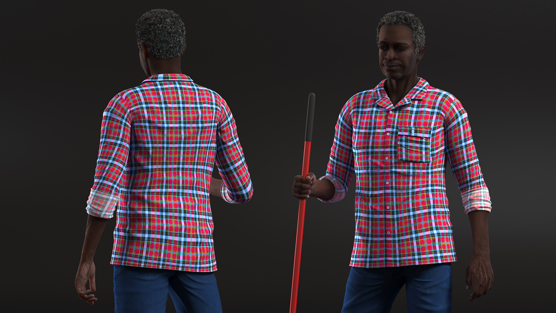 Afro American Grandpa Home Outfit Standing 3D