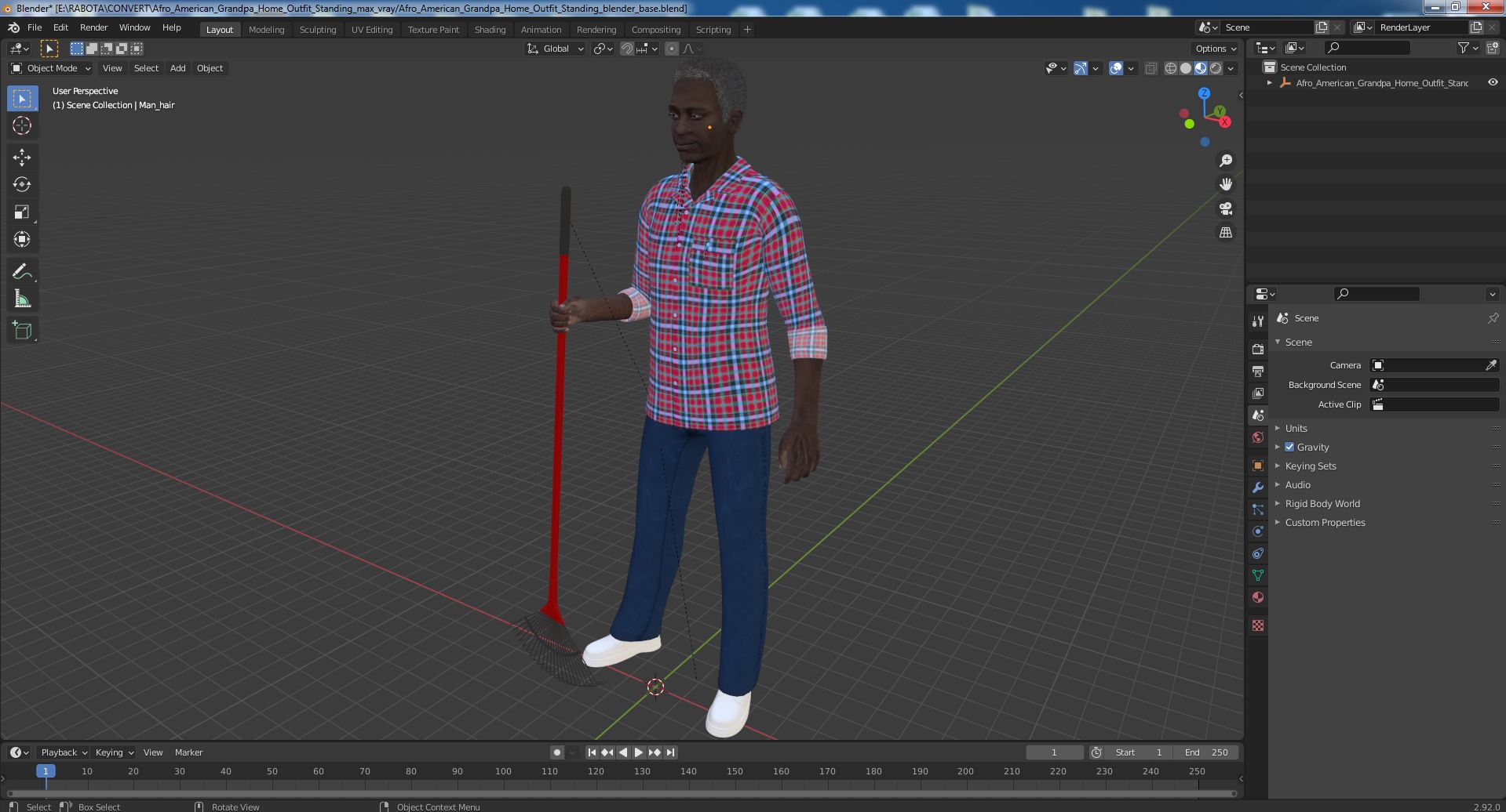 Afro American Grandpa Home Outfit Standing 3D