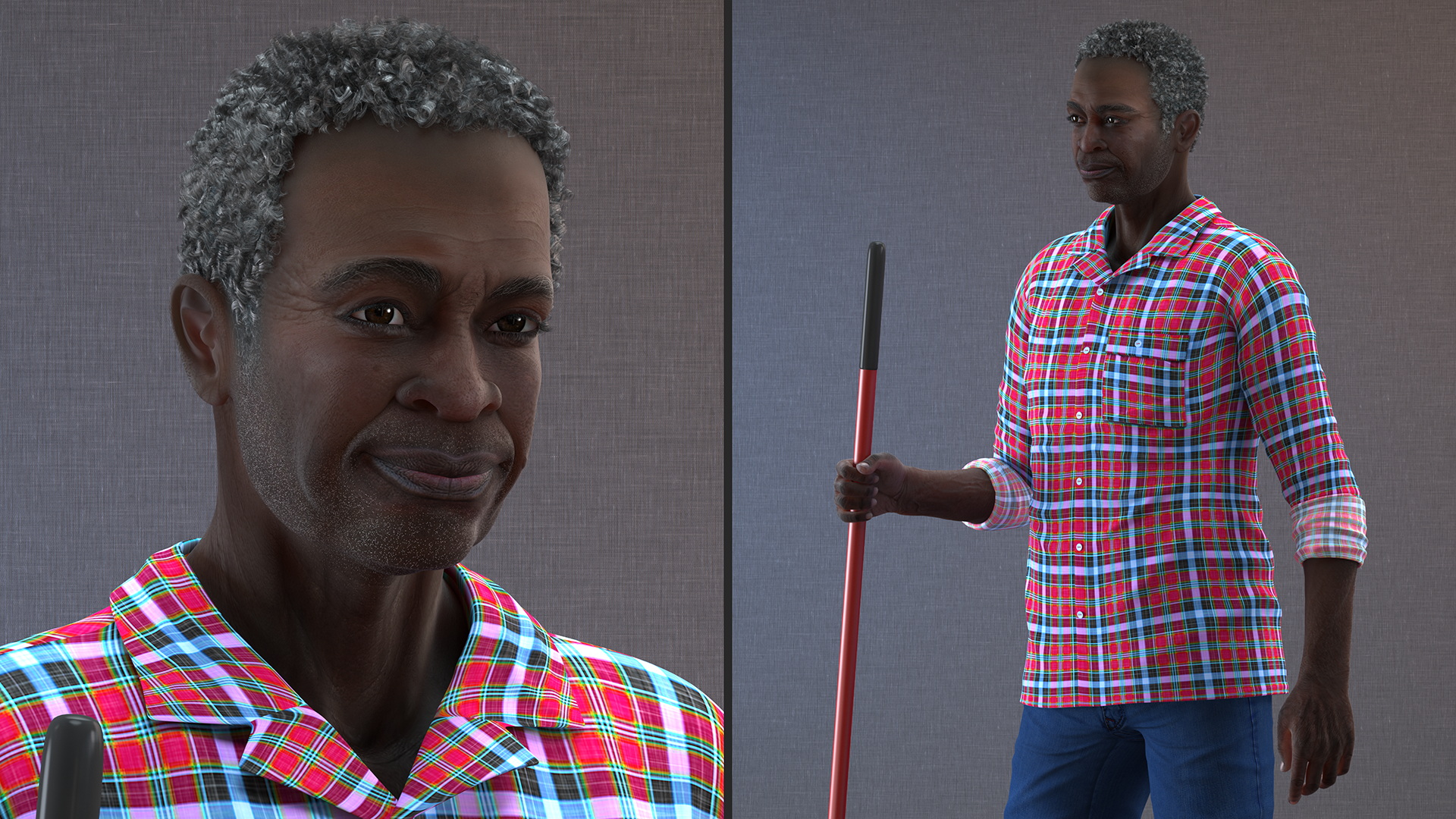 Afro American Grandpa Home Outfit Standing 3D