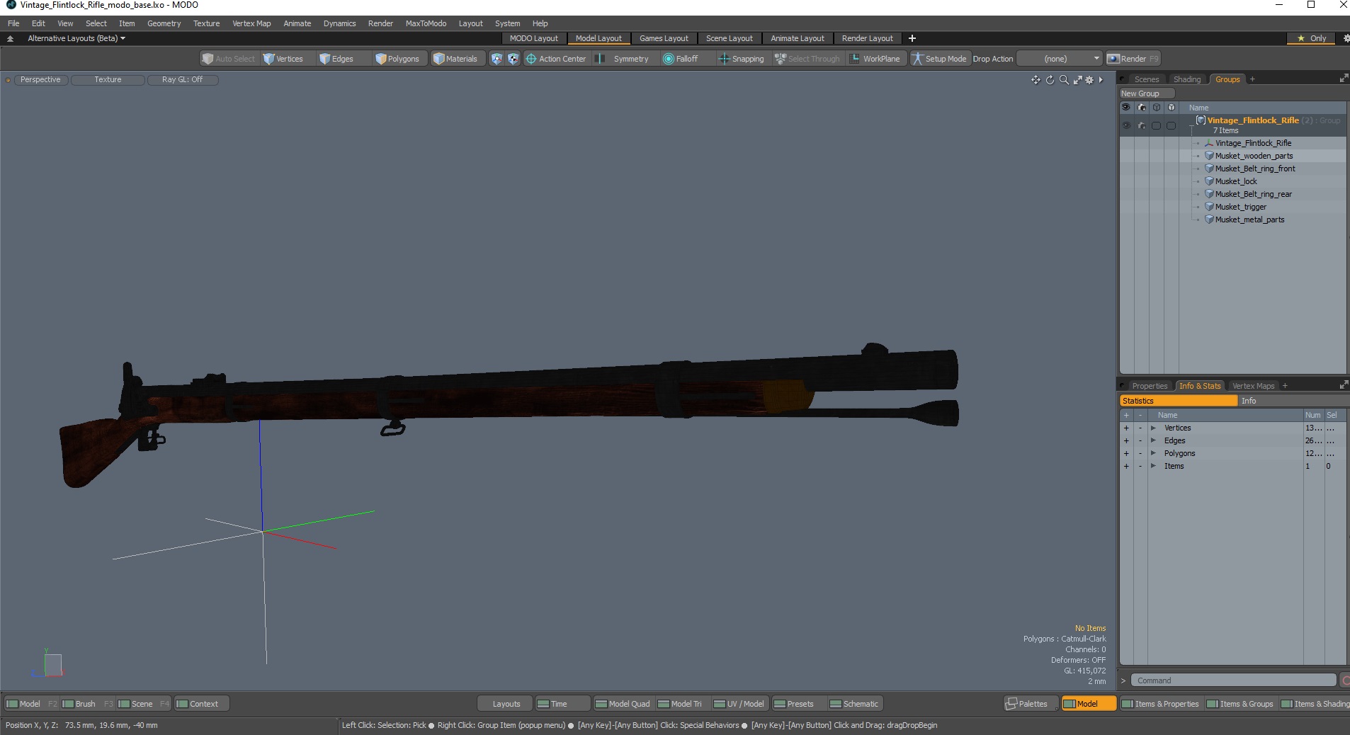 3D Vintage Flintlock Rifle model