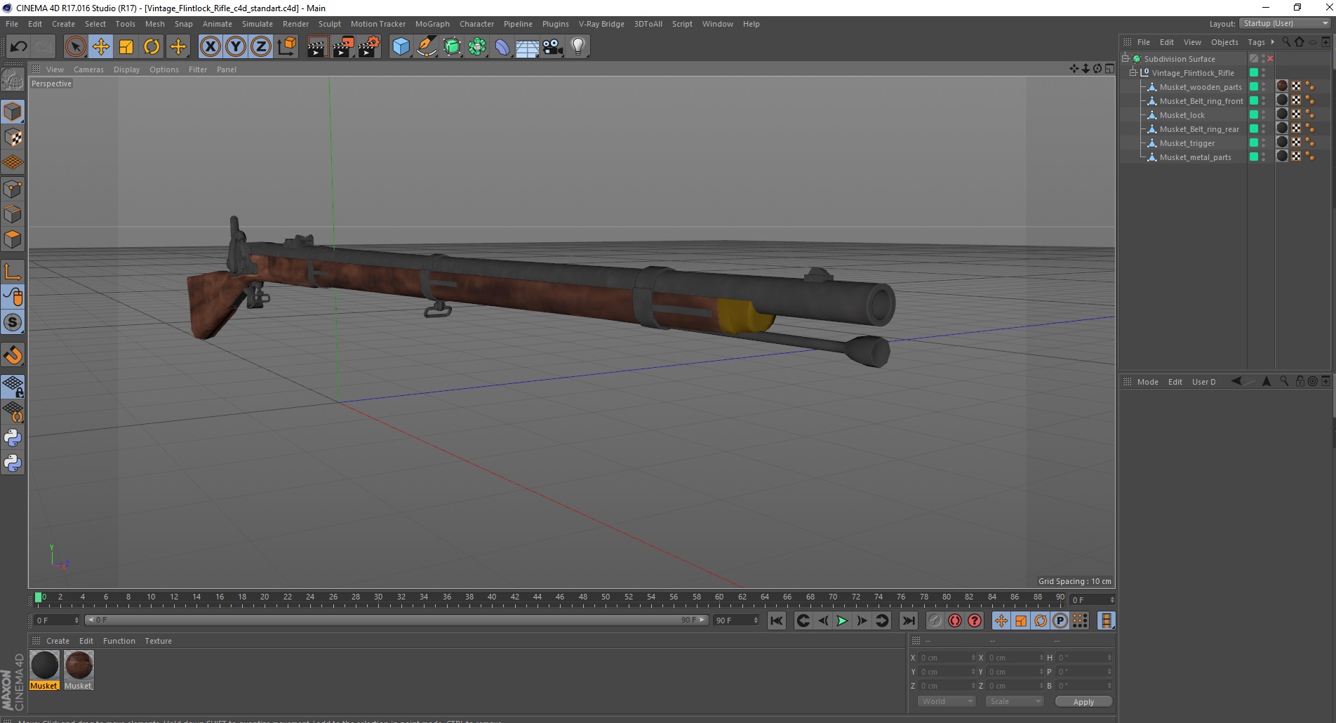 3D Vintage Flintlock Rifle model