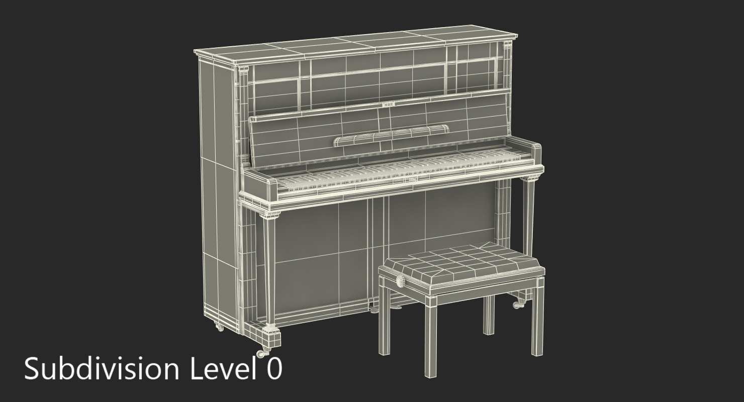 Upright Piano with Bench 3D model