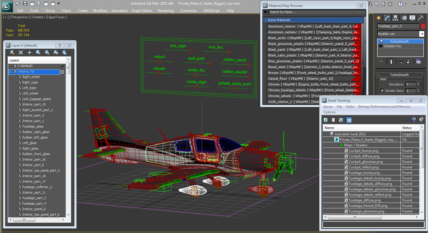 Private Plane 4 Seater Rigged 3D model