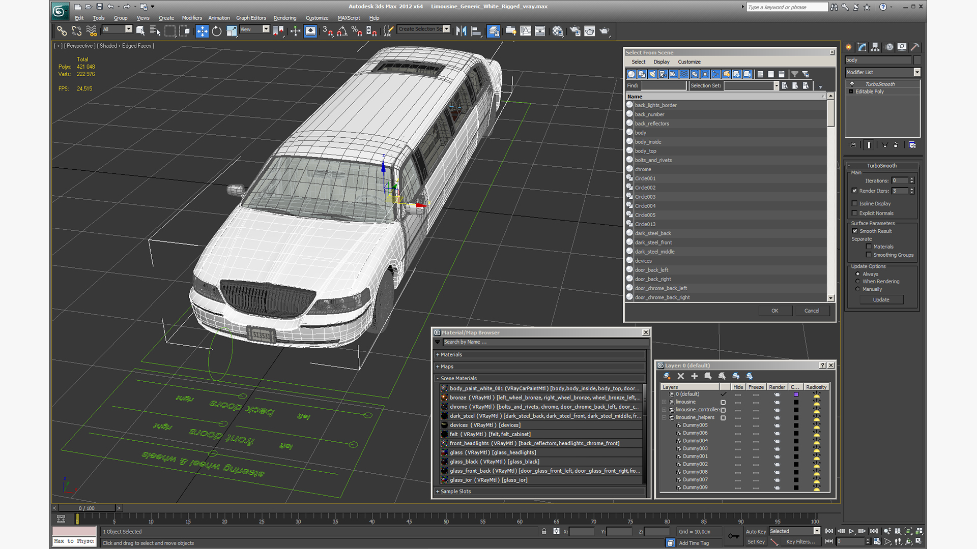 3D model Limousine Generic White Rigged