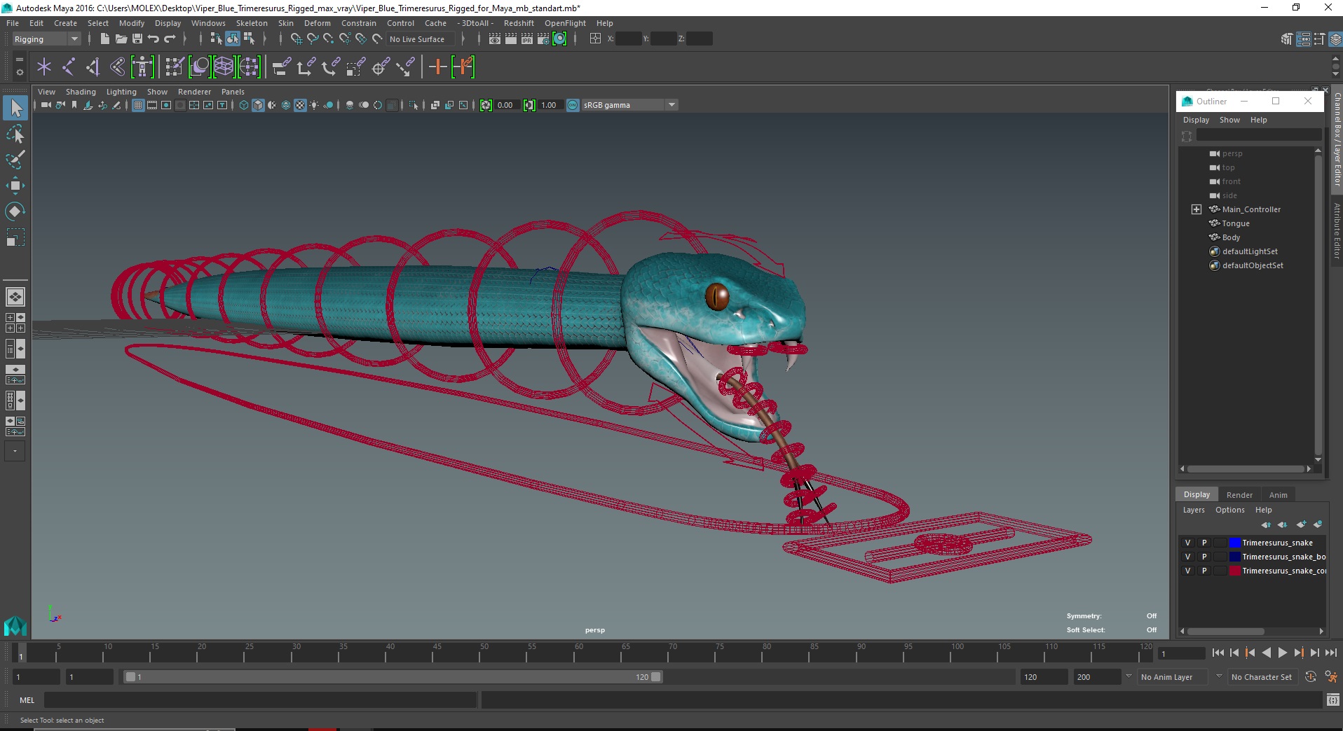 Viper Blue Trimeresurus Rigged for Maya 3D model