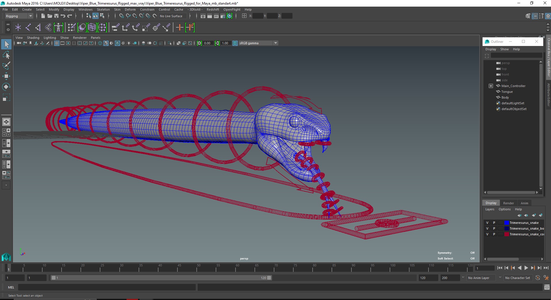 Viper Blue Trimeresurus Rigged for Maya 3D model