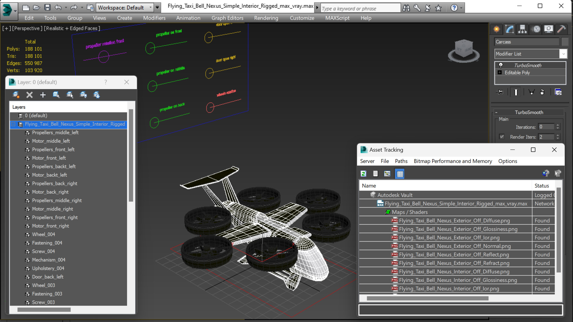 3D model Flying Taxi Bell Nexus Simple Interior Rigged