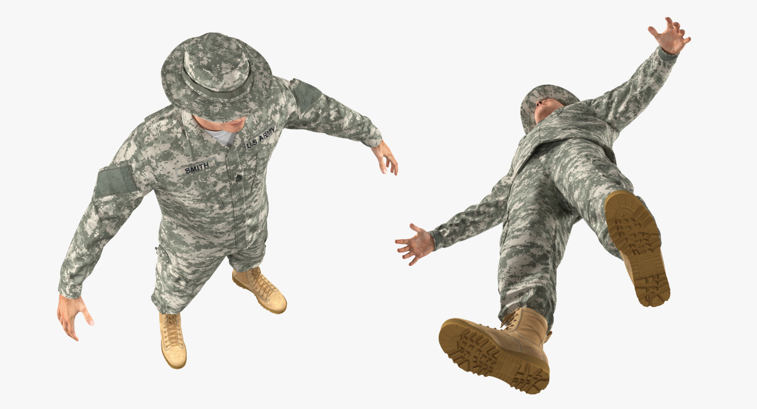 3D US Army Soldier Camo T-Pose Fur