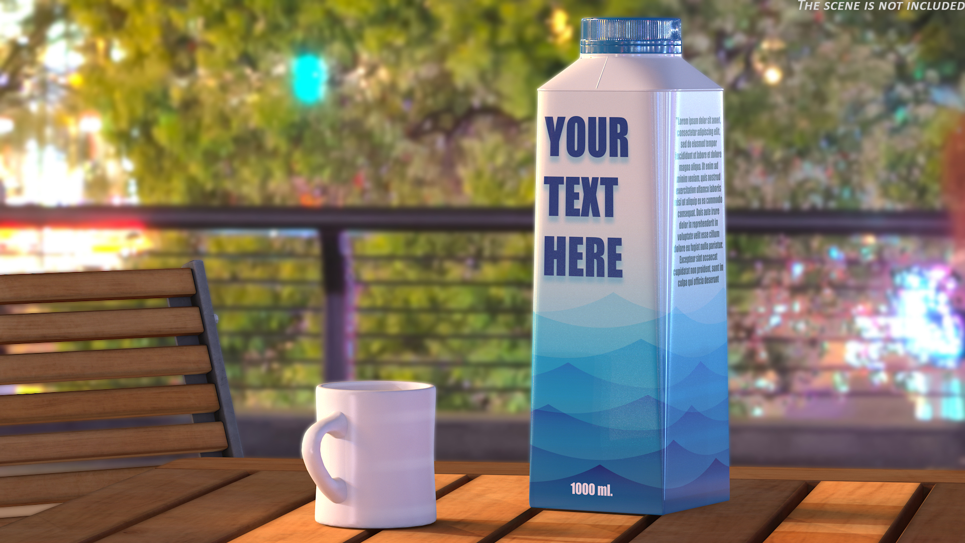 3D Carton Package for Beverage with Cap Mockup Blue model