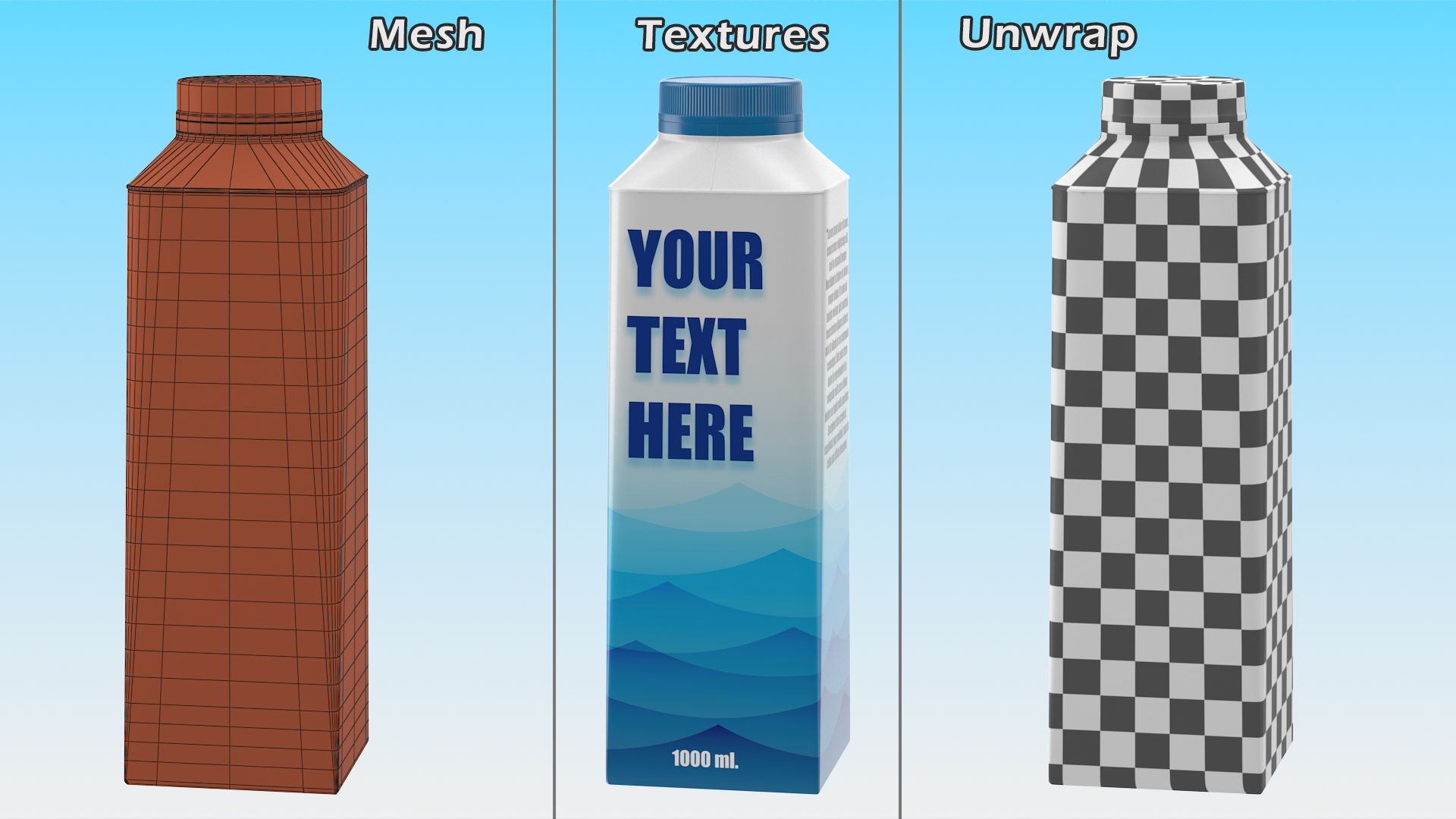 3D Carton Package for Beverage with Cap Mockup Blue model