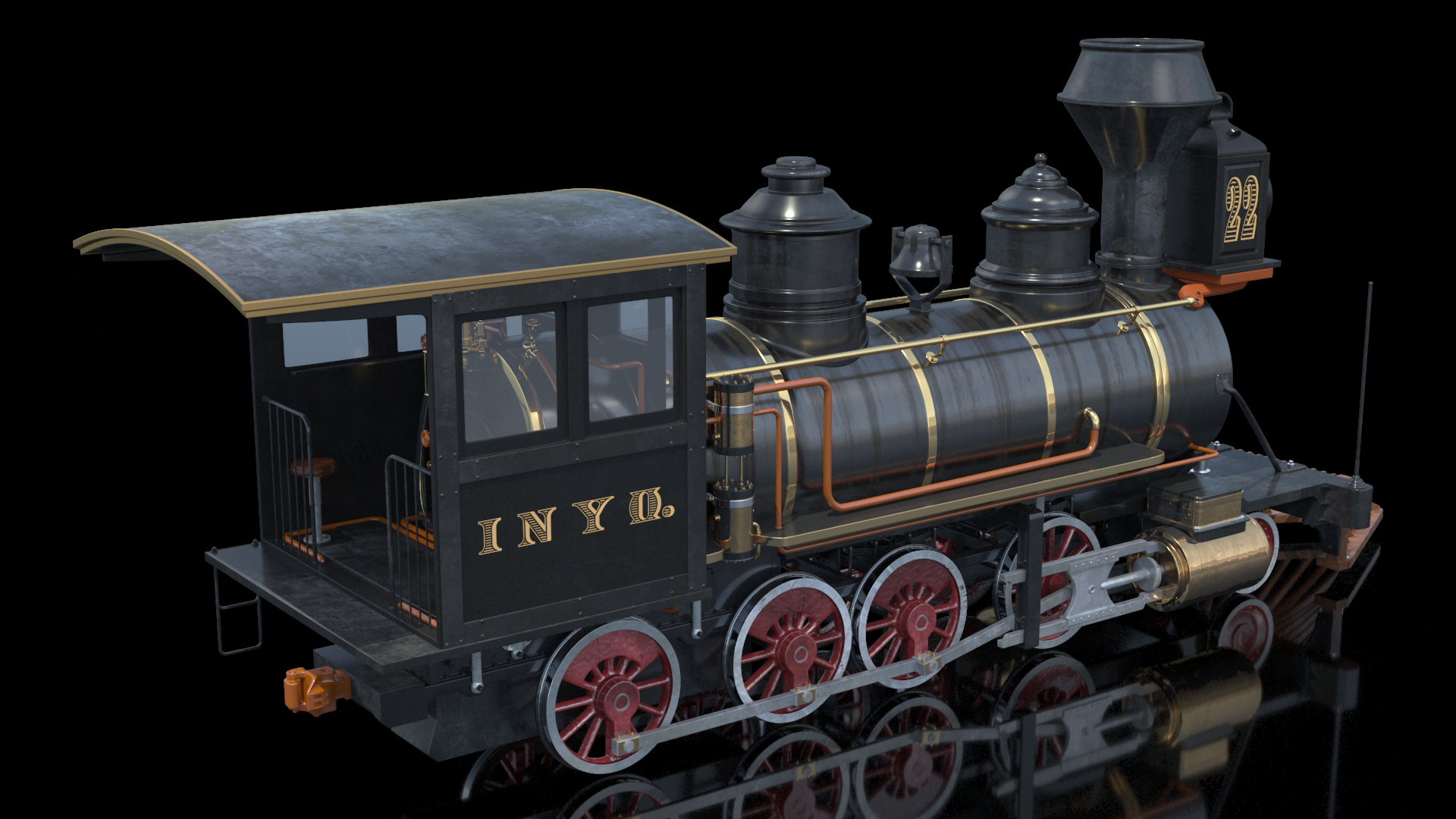 1860s Steam Locomotive 3D