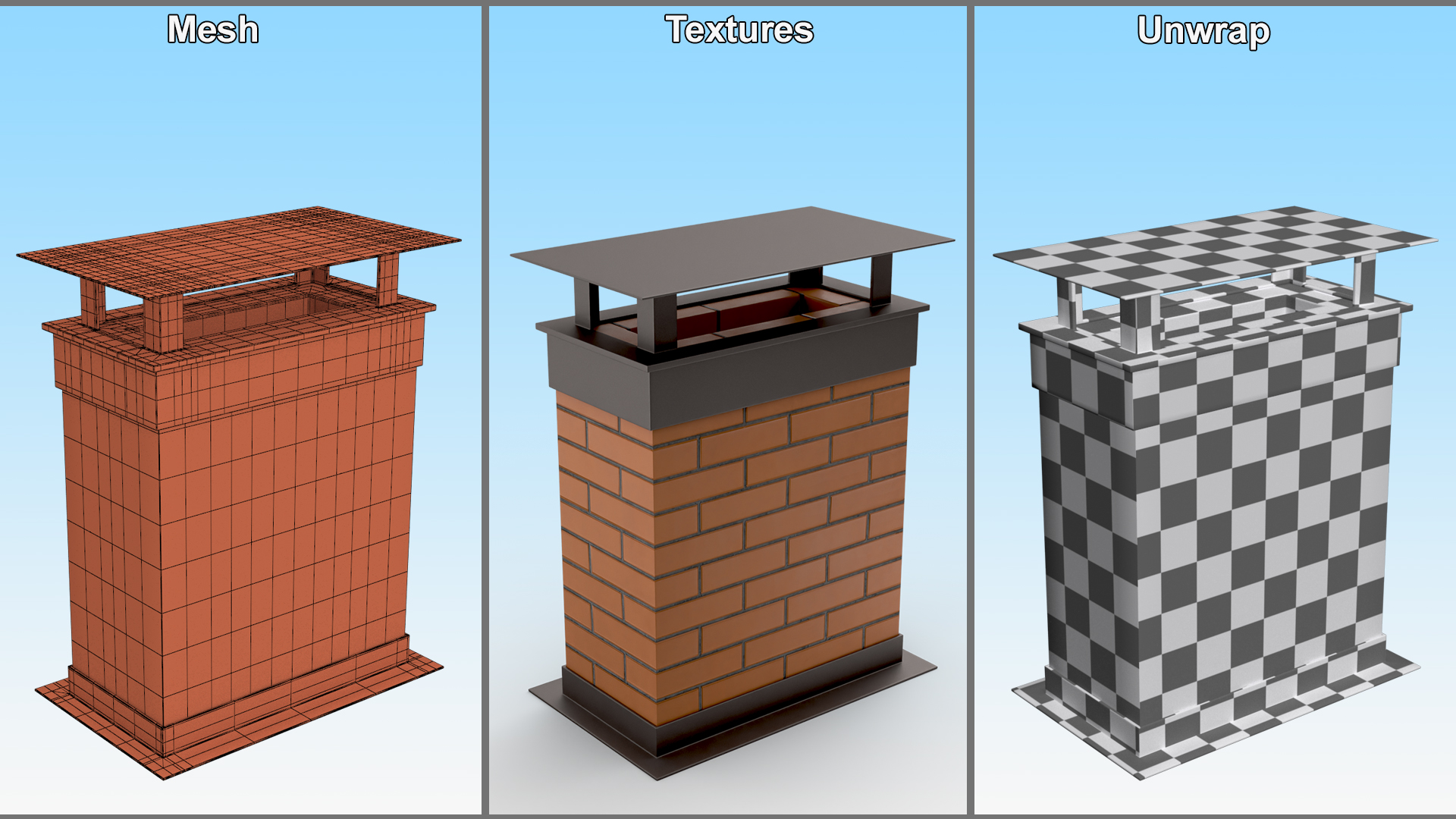 3D model Rectangular Brick Chimney