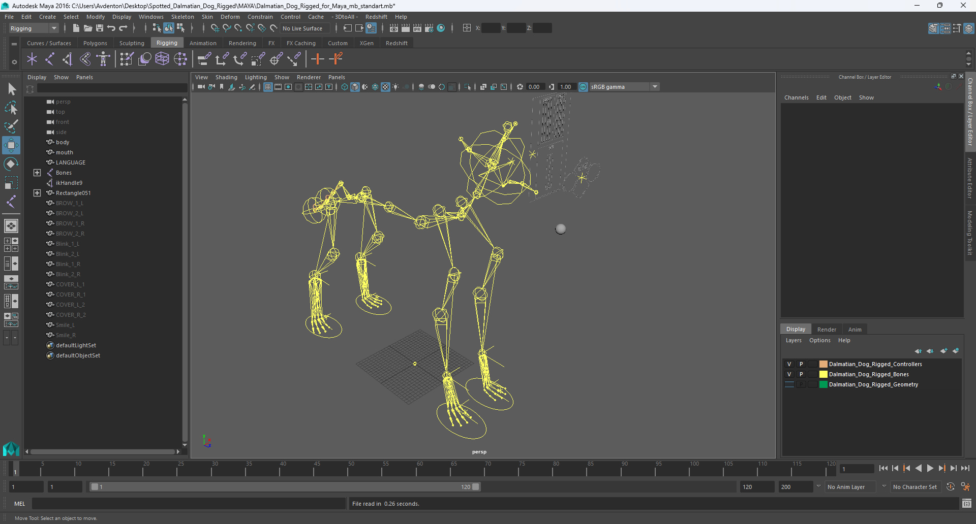 Dalmatian Dog Rigged for Maya 3D model