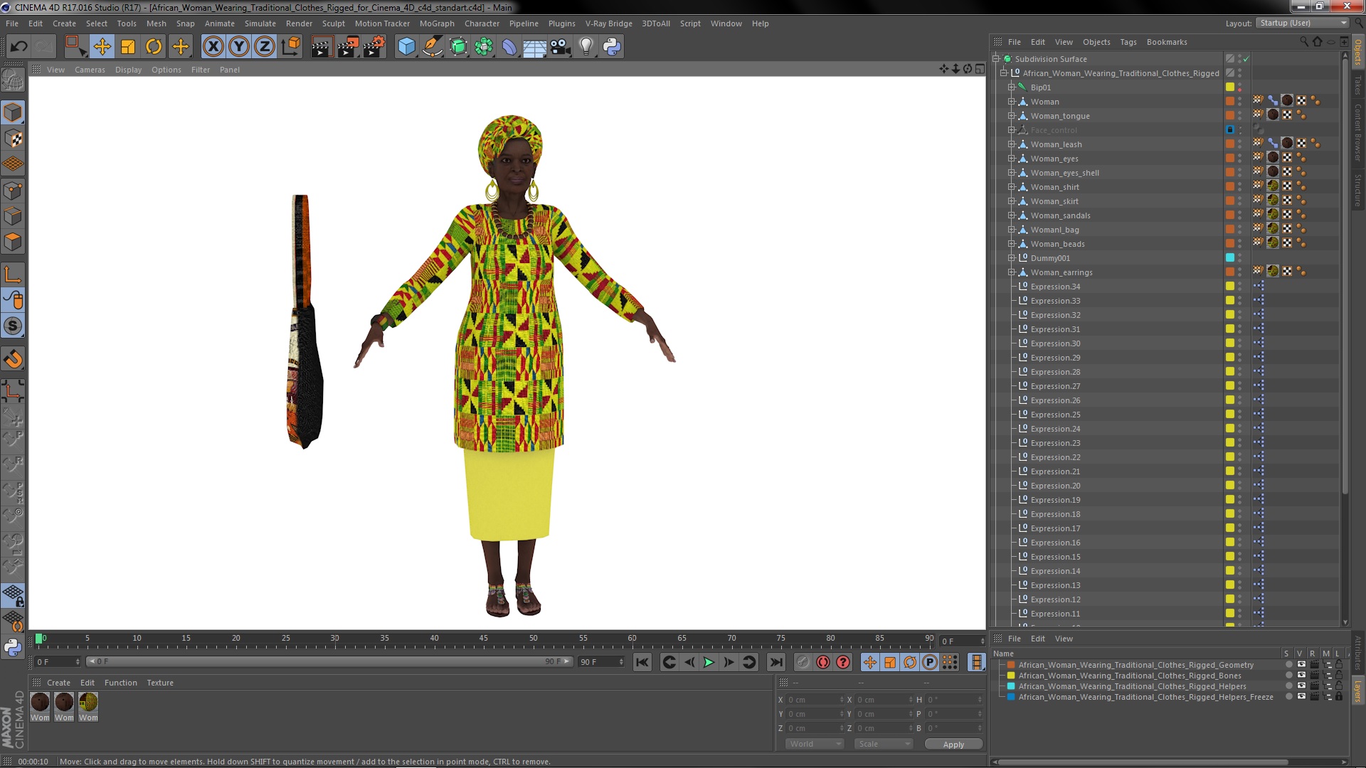 African Woman Wearing Traditional Clothes Rigged for Cinema 4D 3D