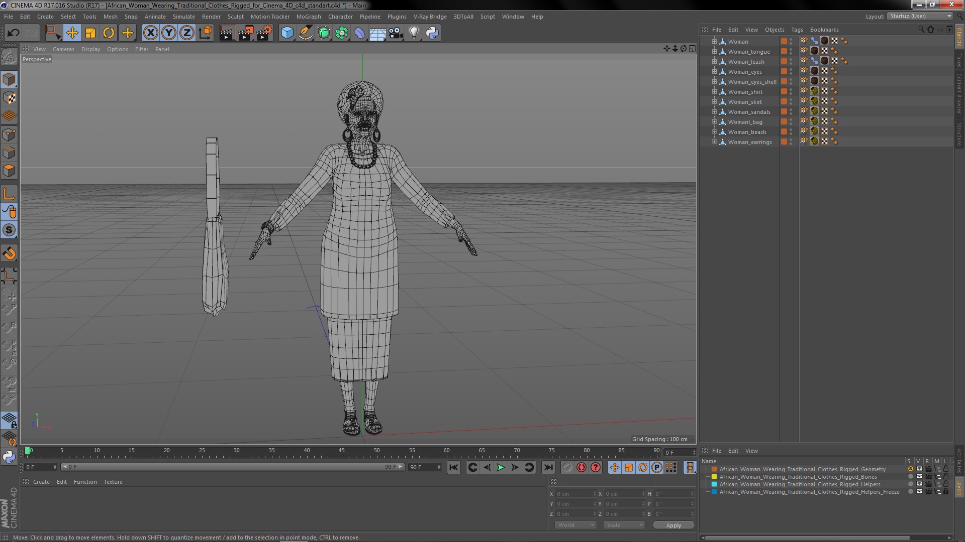 African Woman Wearing Traditional Clothes Rigged for Cinema 4D 3D