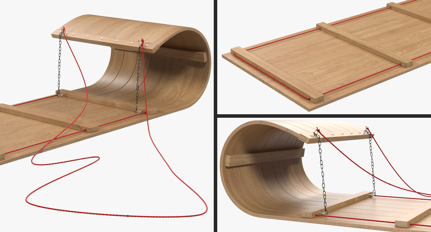 3D Classic Wooden Toboggan model