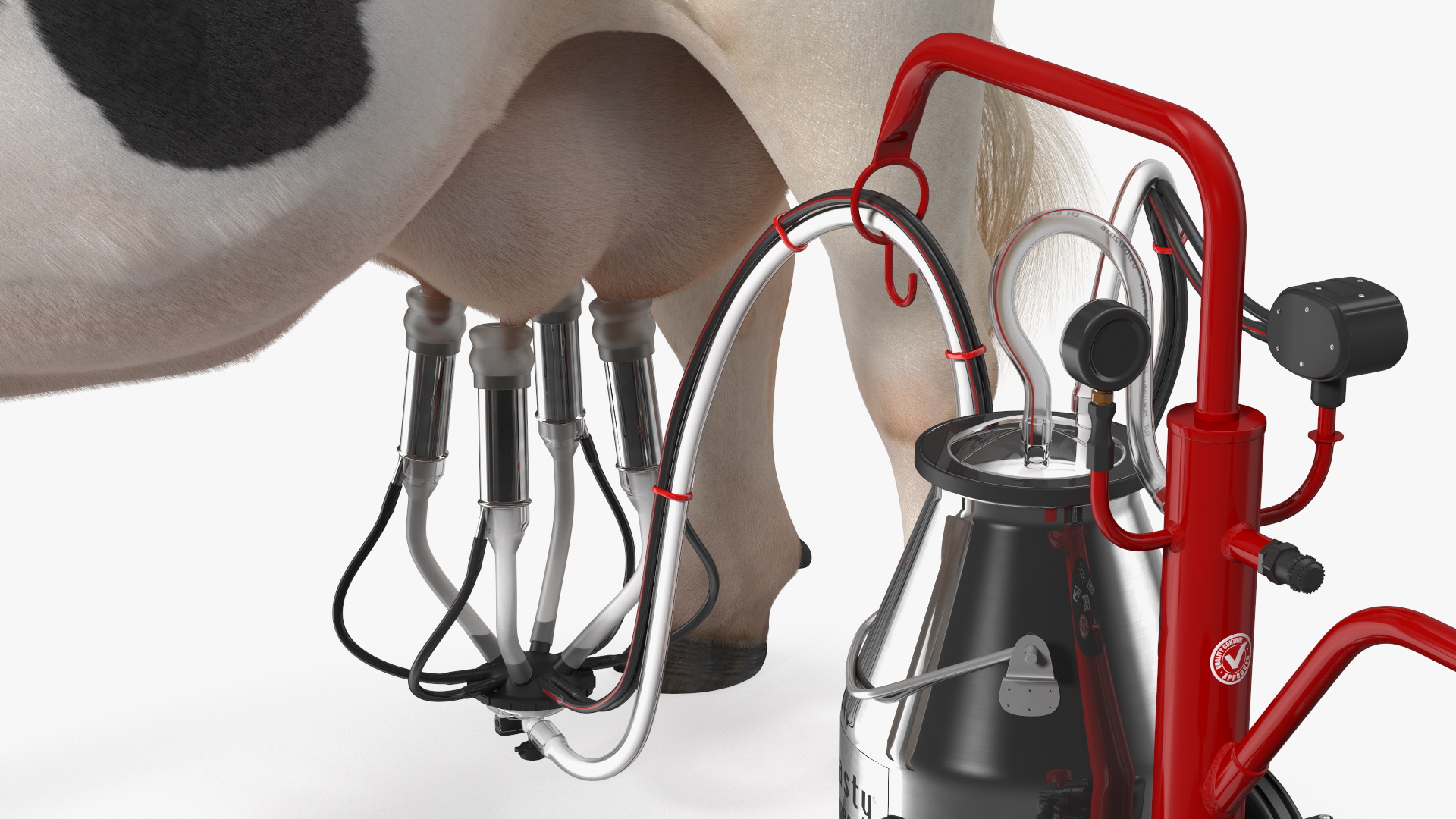 3D Dairy Cow with Milking Machine Rigged Fur