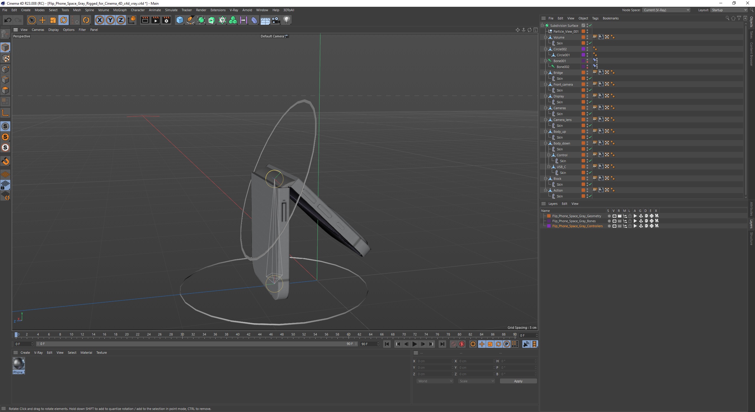 Flip Phone Space Gray Rigged for Cinema 4D 3D