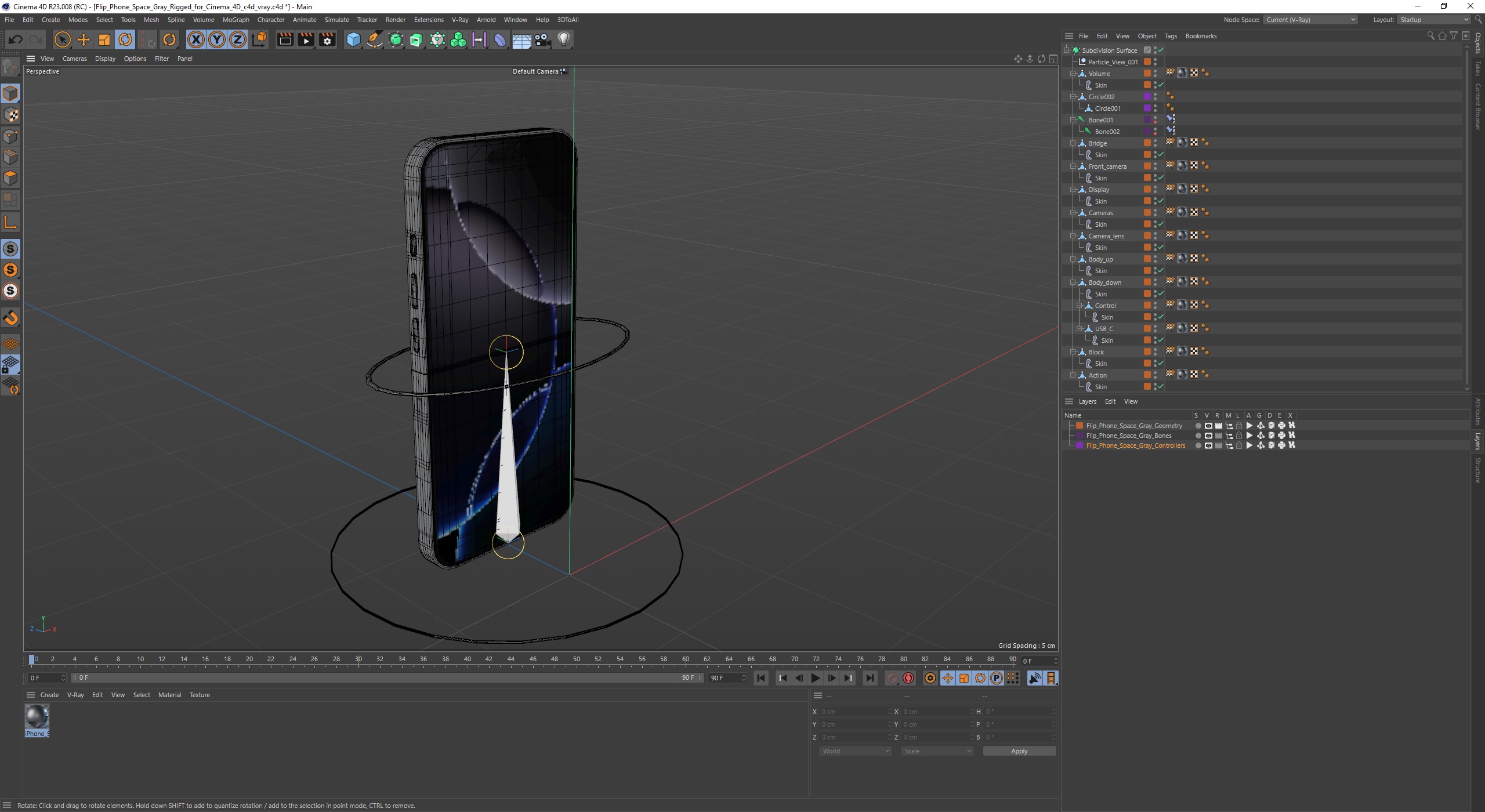 Flip Phone Space Gray Rigged for Cinema 4D 3D