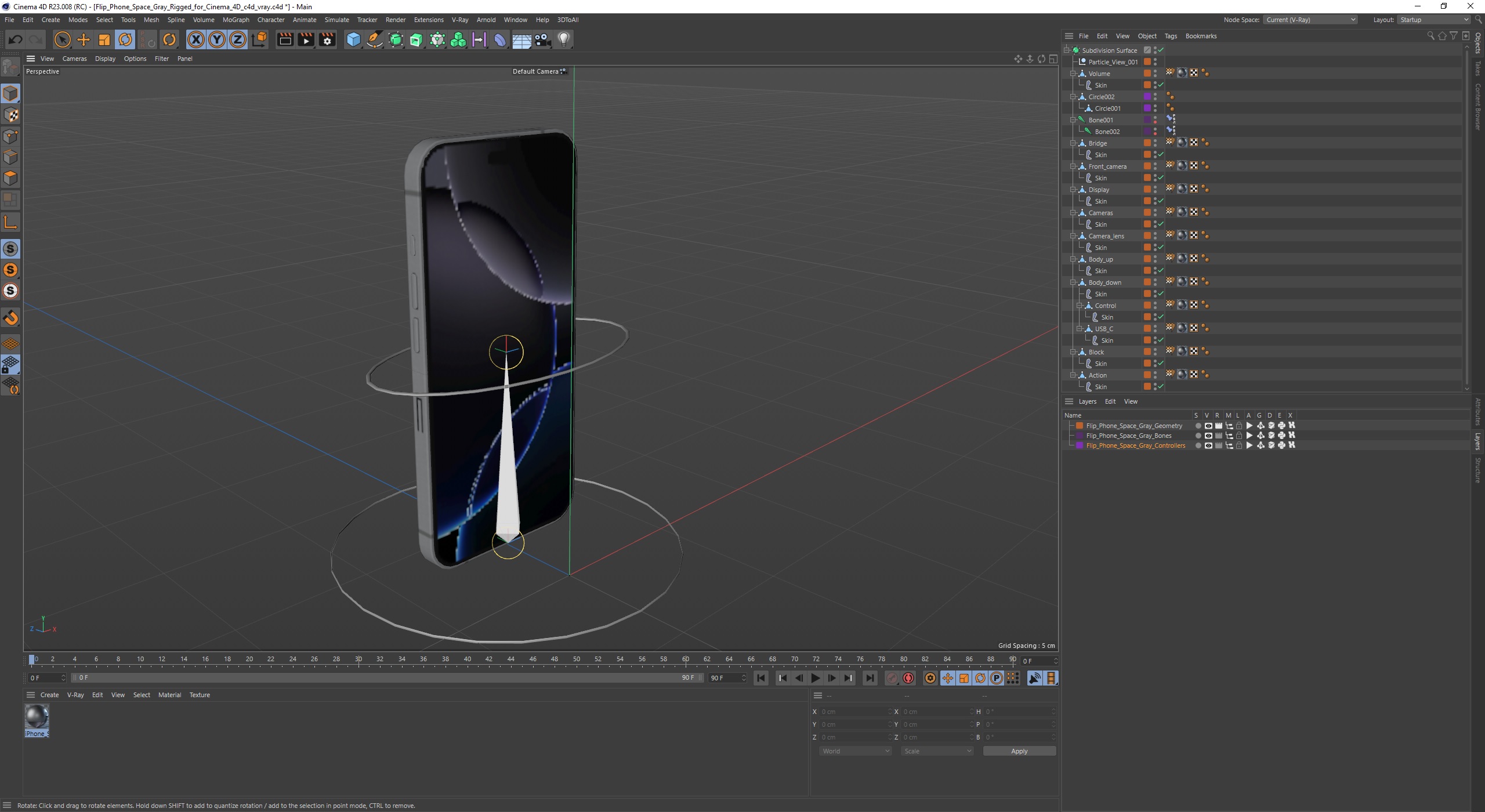 Flip Phone Space Gray Rigged for Cinema 4D 3D