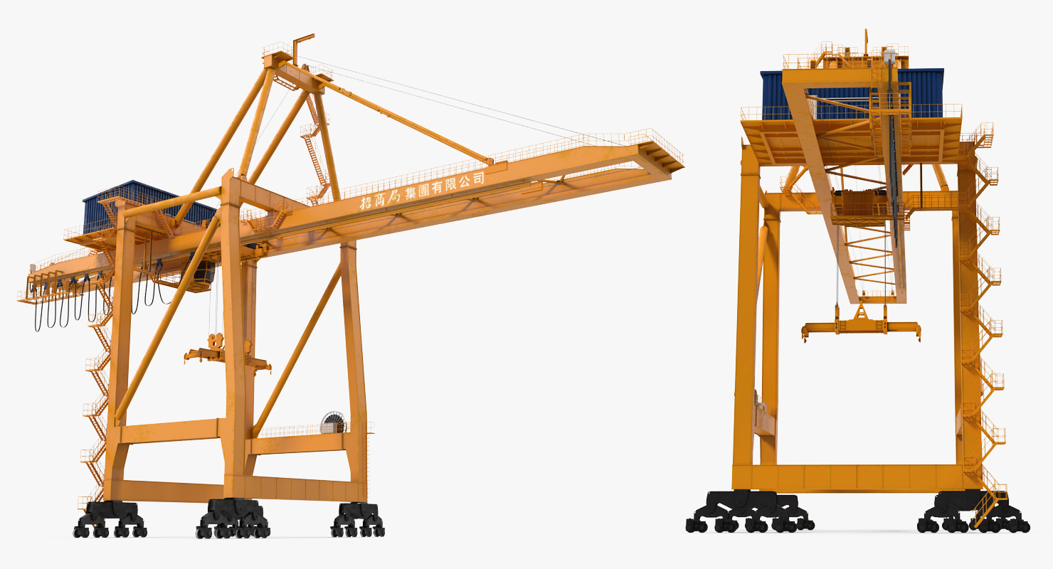 3D model Container Handling Gantry Crane Orange Rigged