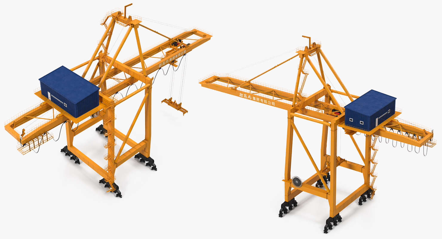 3D model Container Handling Gantry Crane Orange Rigged