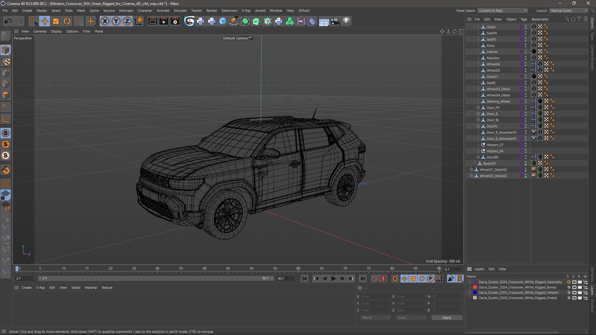 Modern Crossover SUV Green Rigged for Cinema 4D 3D