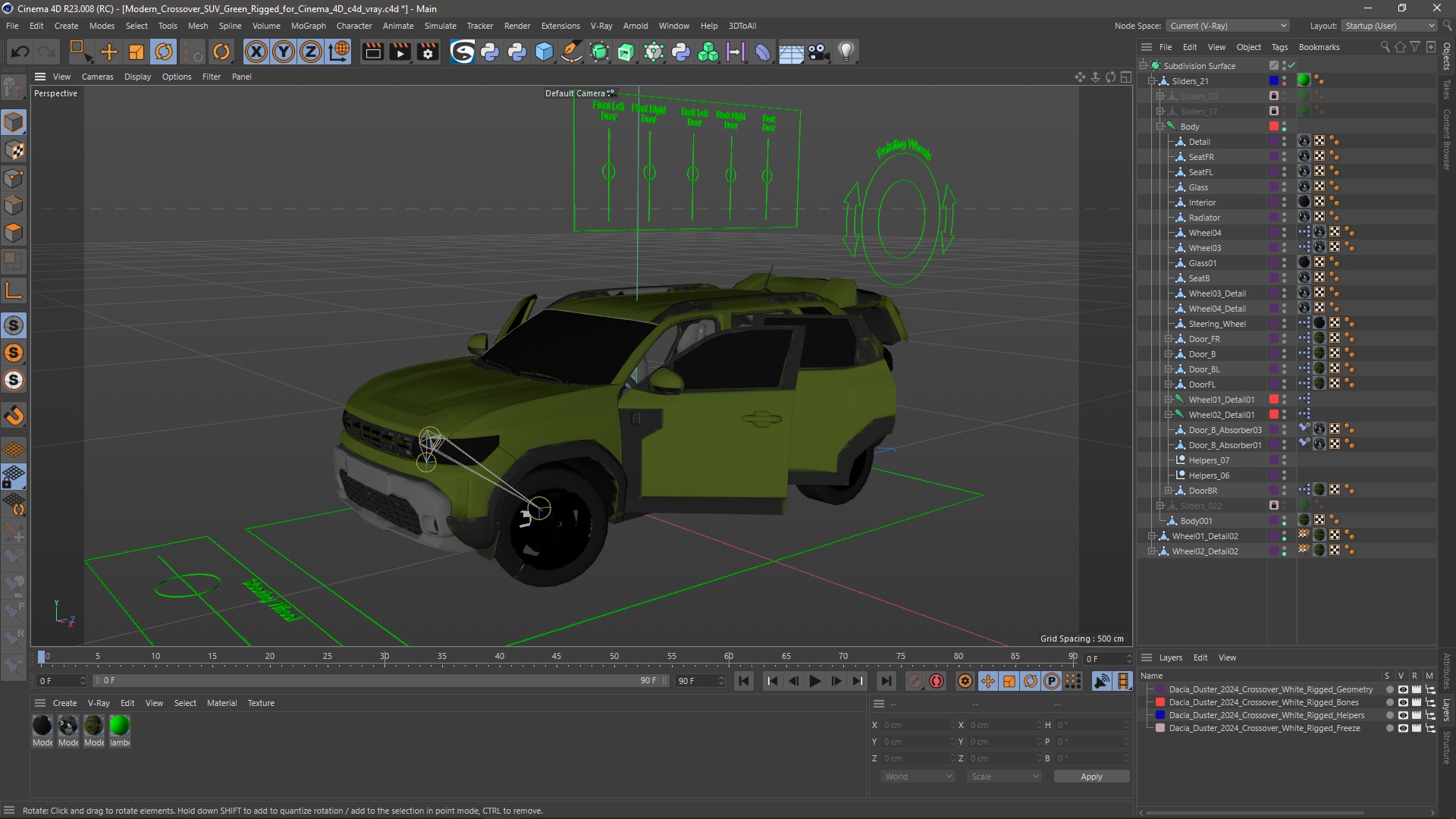 Modern Crossover SUV Green Rigged for Cinema 4D 3D