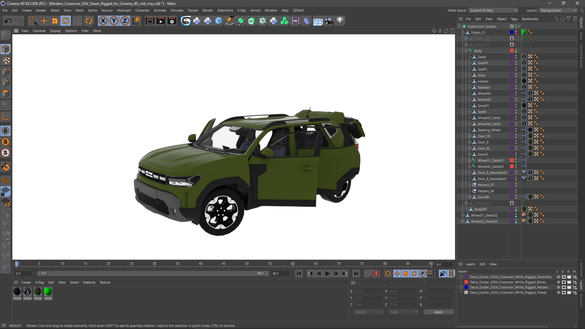 Modern Crossover SUV Green Rigged for Cinema 4D 3D