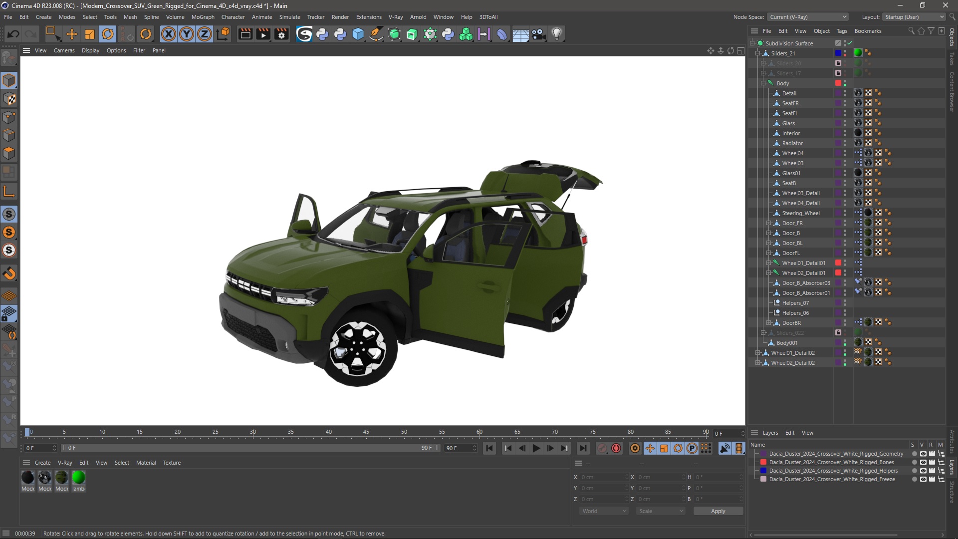 Modern Crossover SUV Green Rigged for Cinema 4D 3D