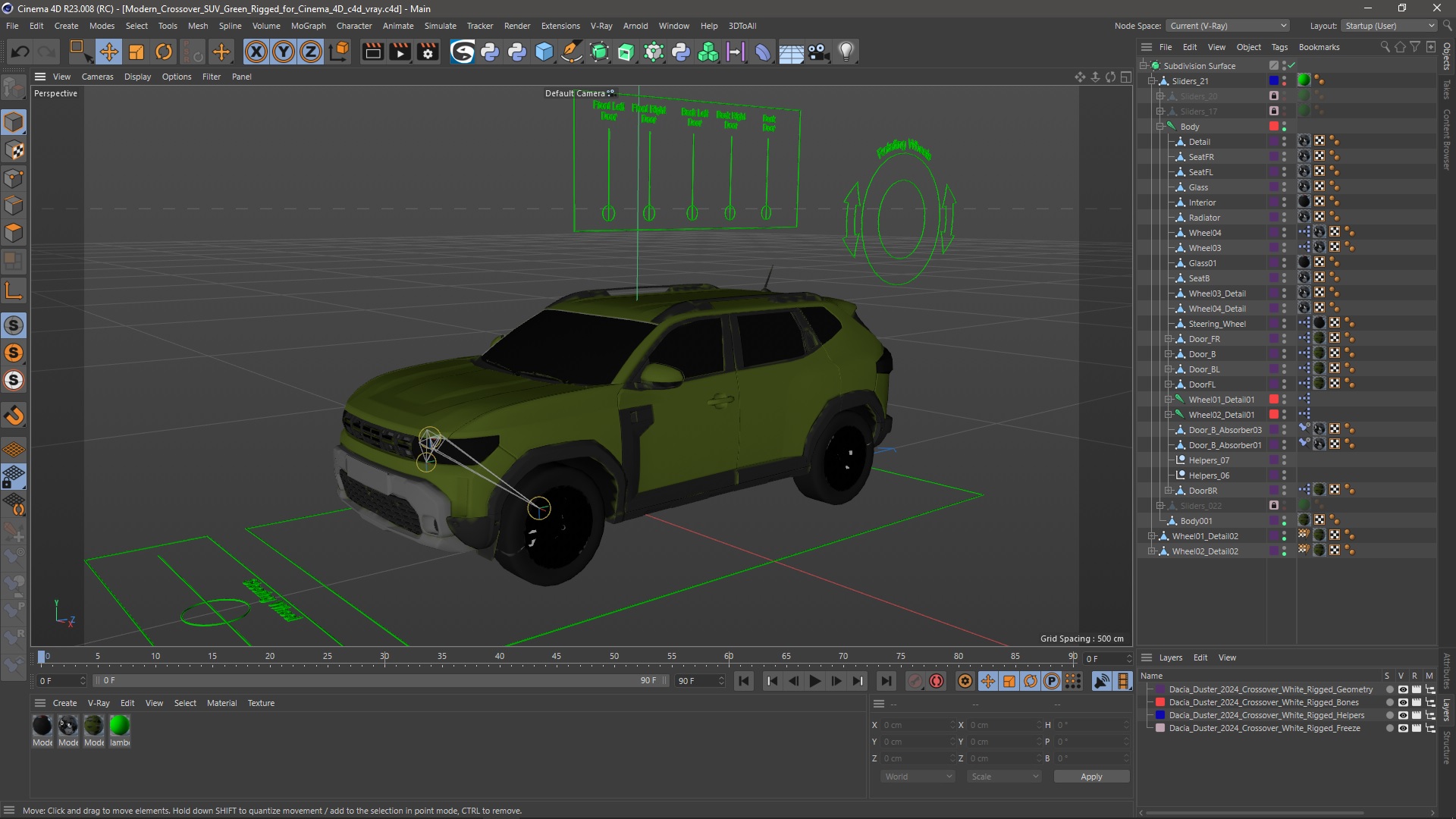 Modern Crossover SUV Green Rigged for Cinema 4D 3D