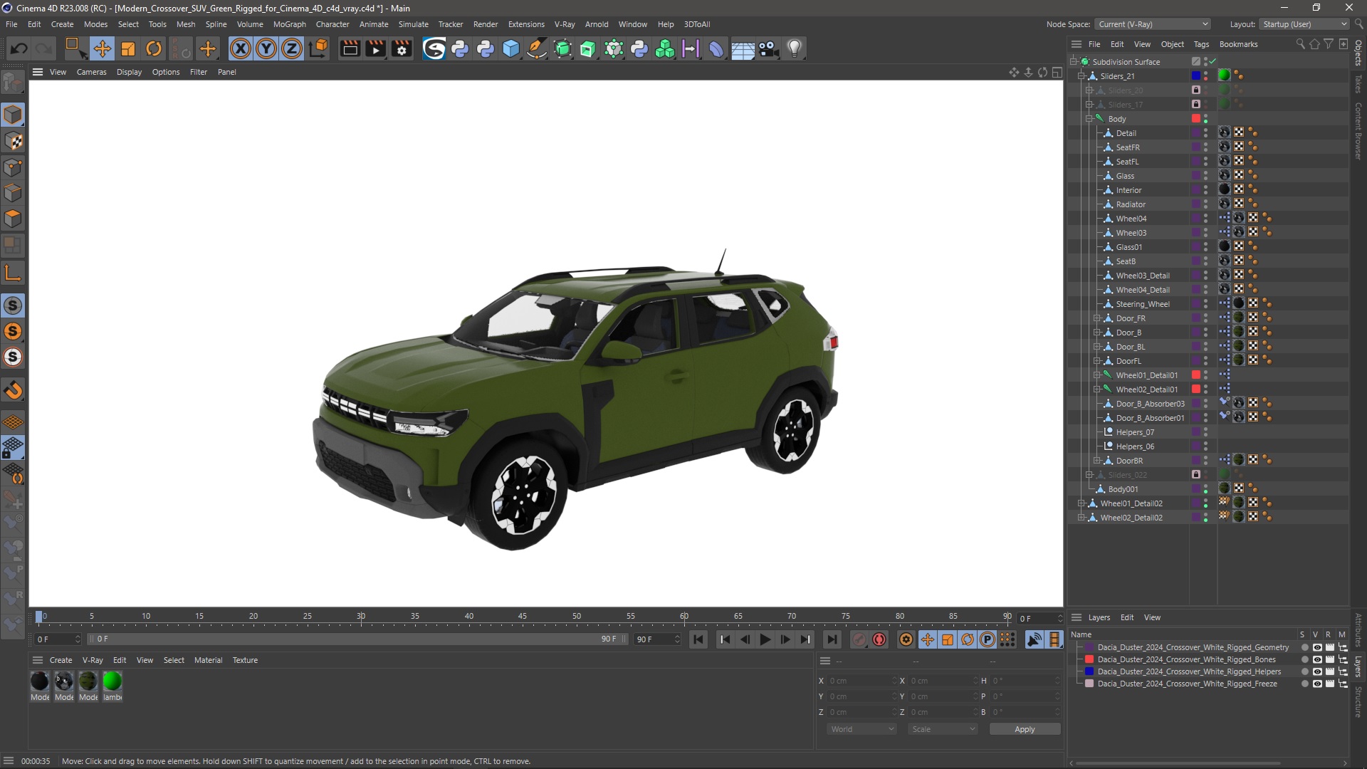 Modern Crossover SUV Green Rigged for Cinema 4D 3D