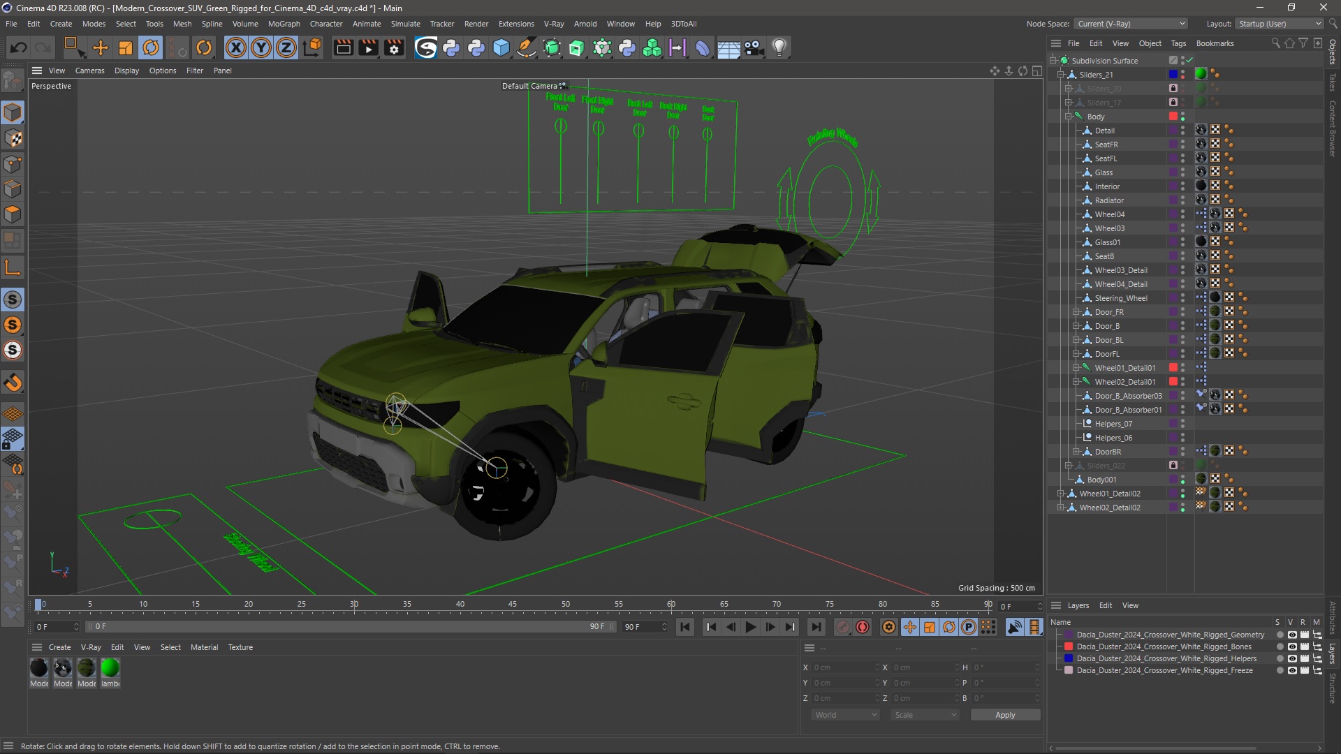 Modern Crossover SUV Green Rigged for Cinema 4D 3D