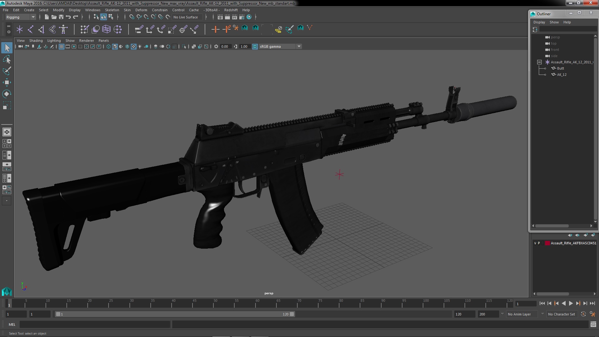 Assault Rifle AK-12 2011 with Suppressor New 3D model