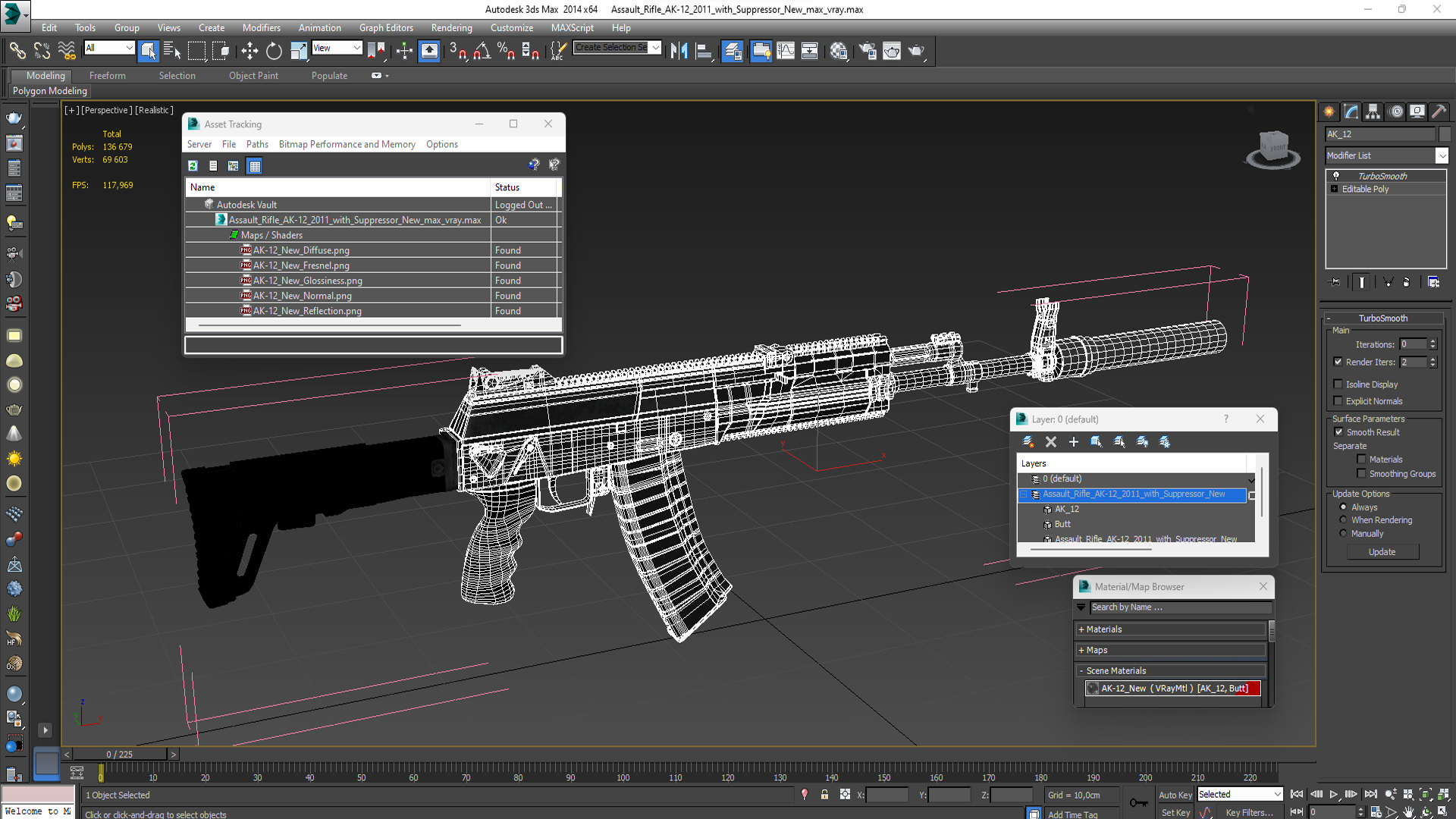 Assault Rifle AK-12 2011 with Suppressor New 3D model