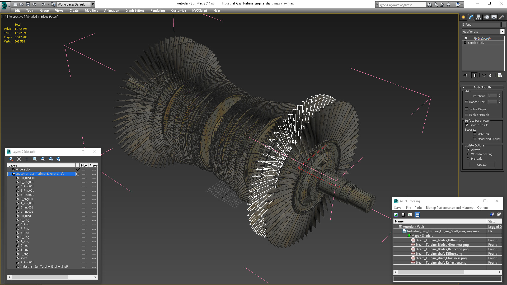 3D model Industrial Gas Turbine Engine Shaft