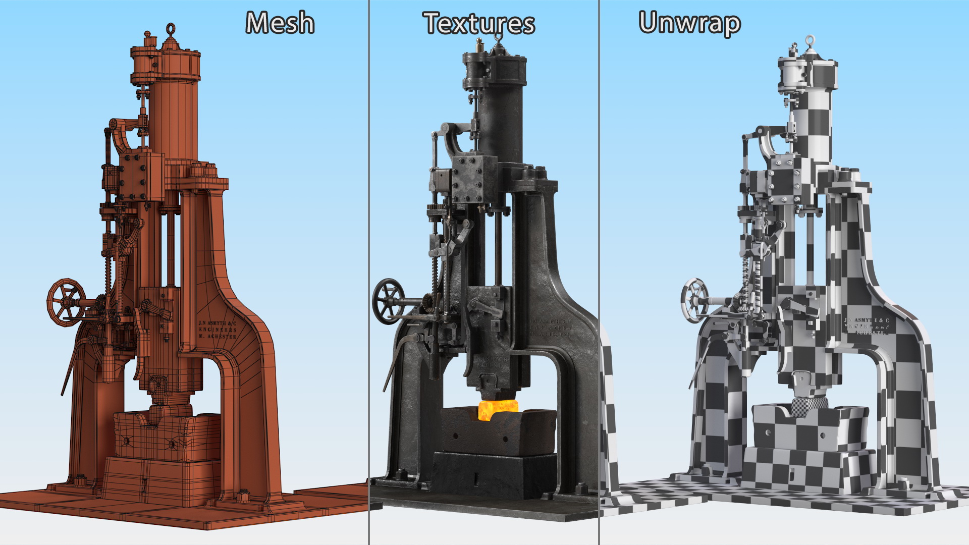 3D Vintage Industrial Steam Hammer