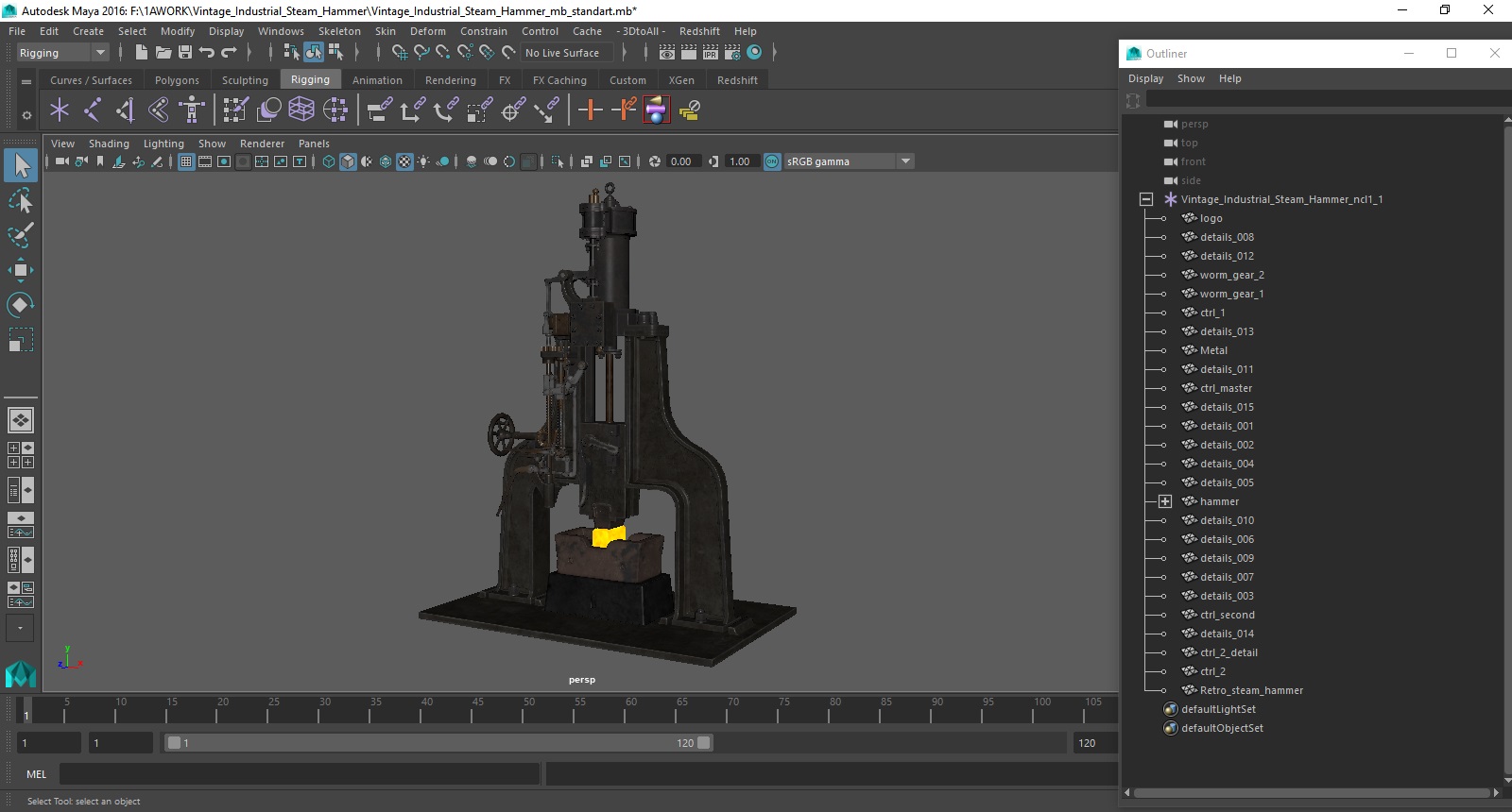 3D Vintage Industrial Steam Hammer