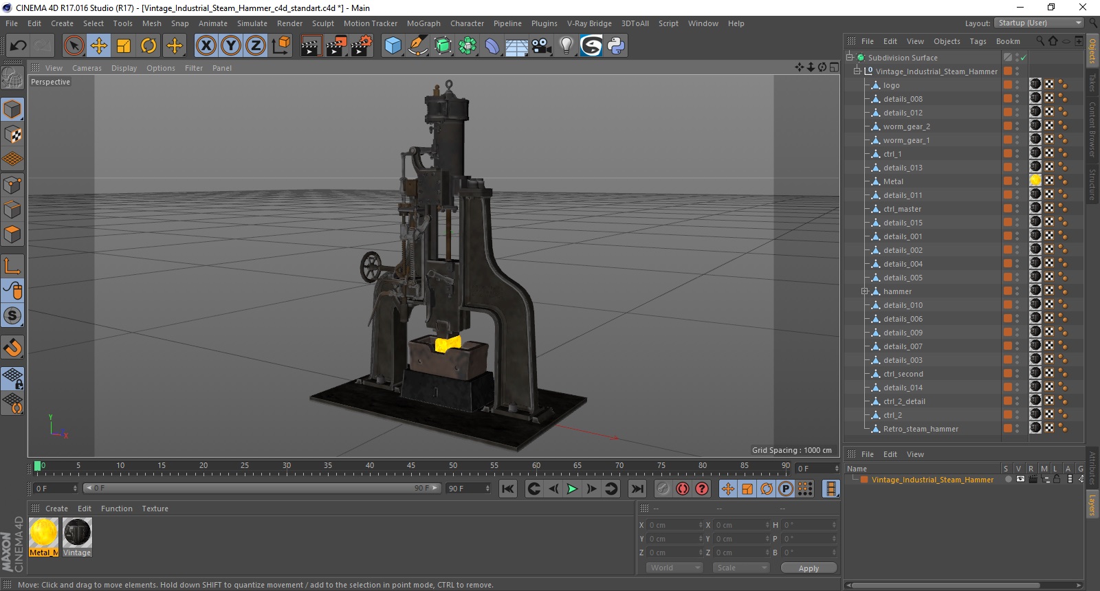 3D Vintage Industrial Steam Hammer