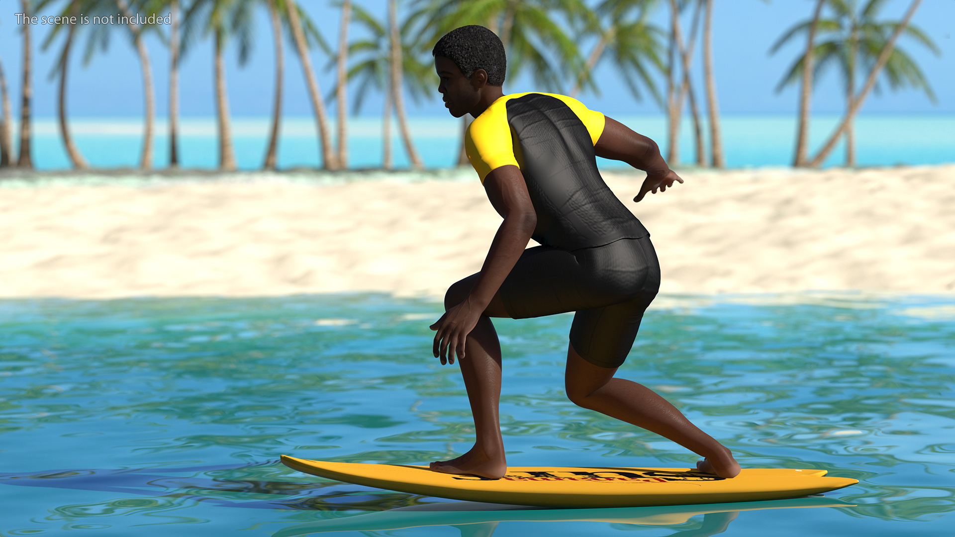 Black Man On Surfboard 3D