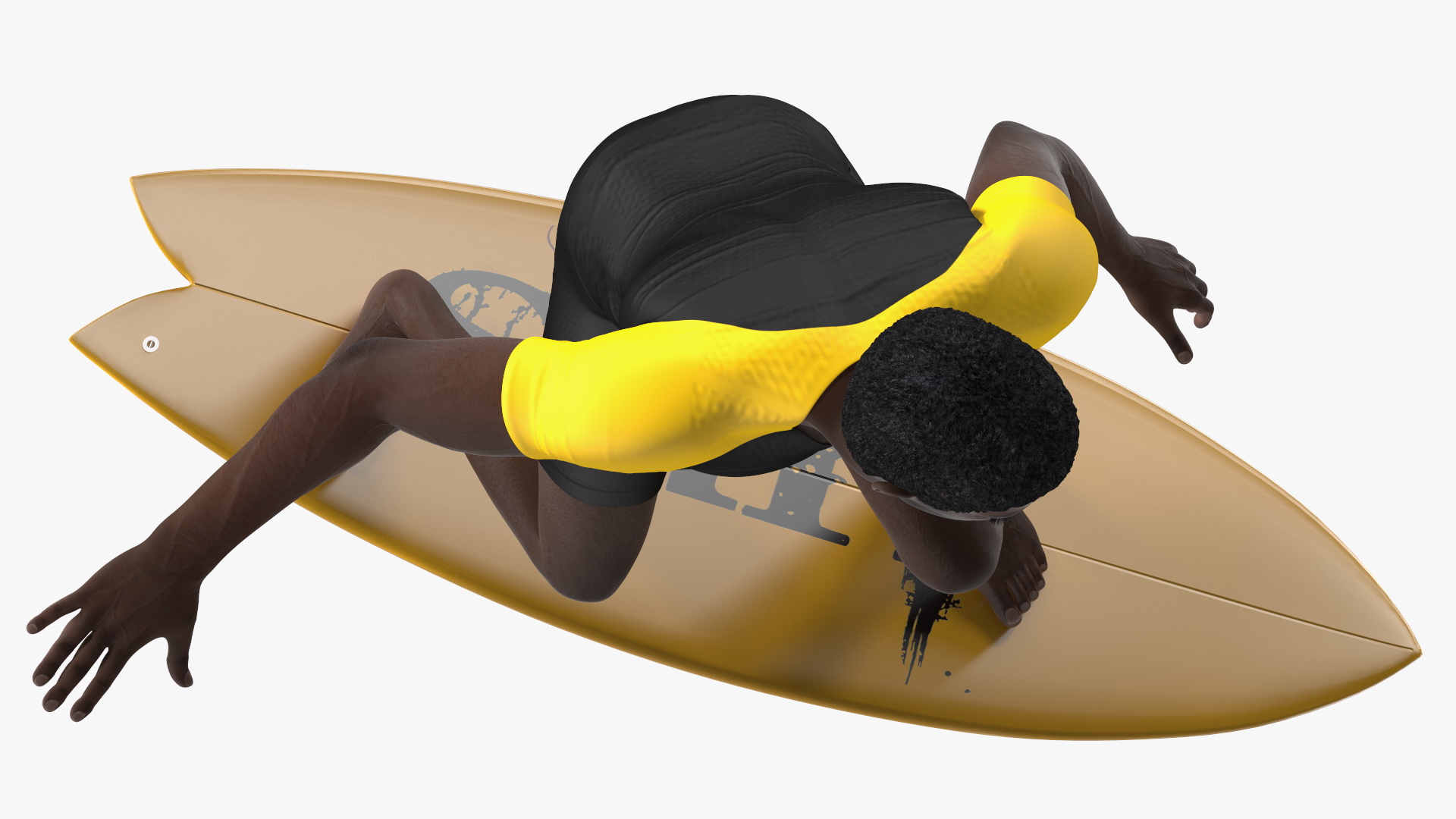 Black Man On Surfboard 3D