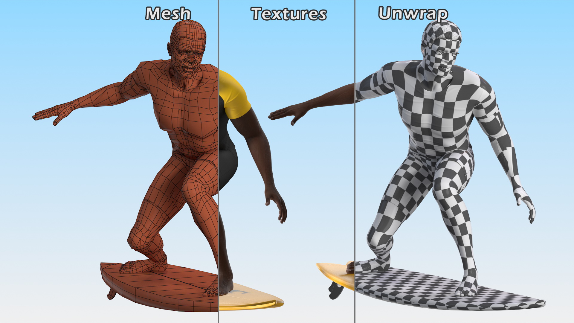 Black Man On Surfboard 3D